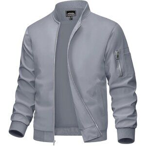 Men's #01 Light Grey Bomber Jacket Coats Casual Zip Pocket Outwear 5 Pockets